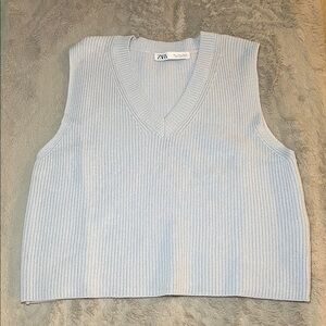 Zara Sky Blue V-Neck Sleeveless Sweater